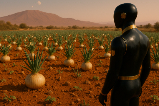 Scene of receiving dishes prepared with specialty ingredients at Earth2 / PLANET NEWTURN upscale restaurant. AI-based serving robots serving Newturn food culture experience courses to guests, with green spaces and water landscapes created outside the window in the settlement's recreational area.